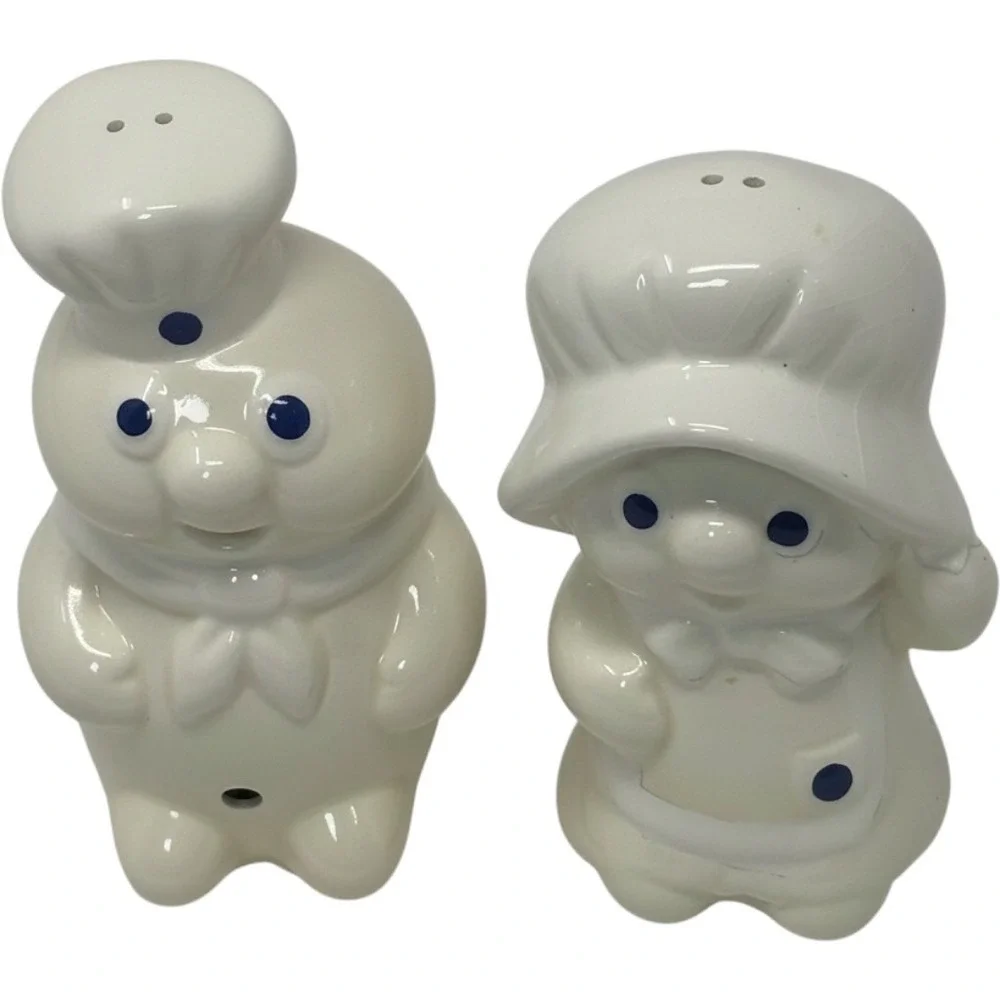 Vintage Pillsbury Doughboy Poppie Fresh Salt and Pepper Shakers Ceramic White